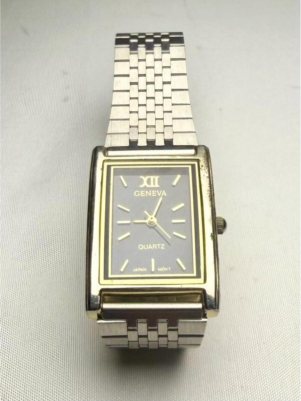 Geneva Black And Gold Watch Silver Metal Band